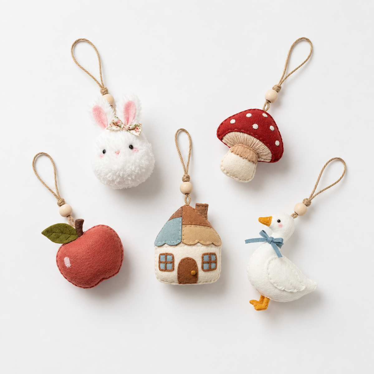 Cottagecore Plush Bag Charms Flat Lay