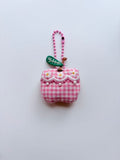 Cute Pink Gingham Apple Plush Keychain Bag Charm