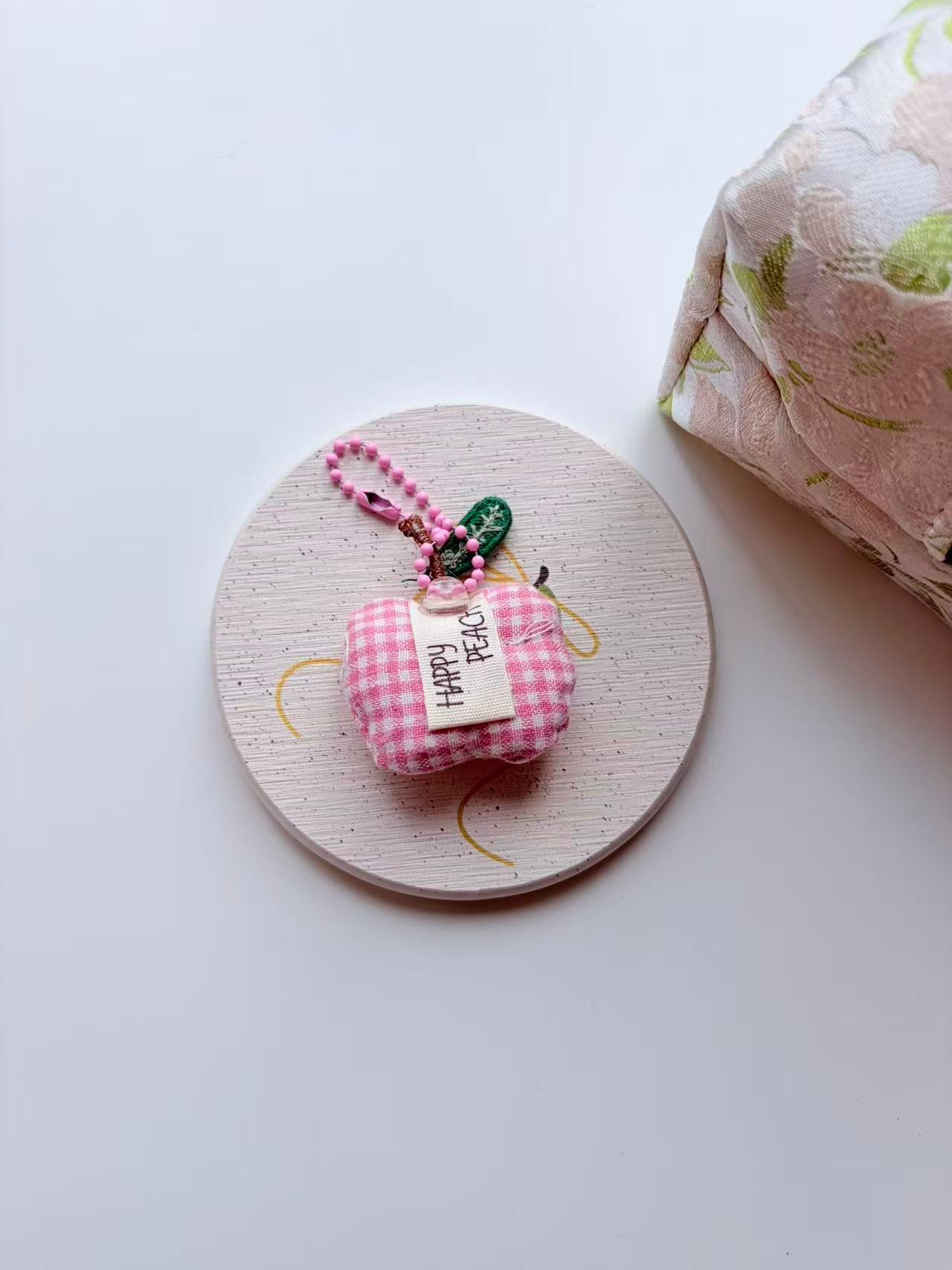 Cute Pink Gingham Apple Plush Keychain Bag Charm