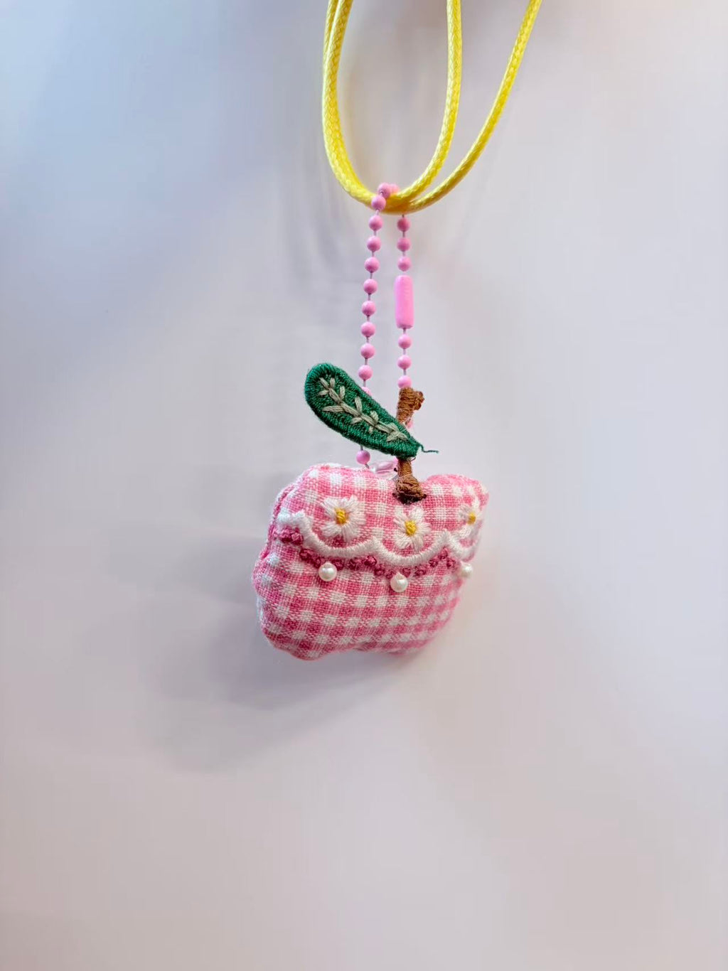 Cute Pink Gingham Apple Plush Keychain Bag Charm