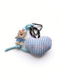 Cute Teddy Bear Blue Heart Plush Keychain Bag Charm