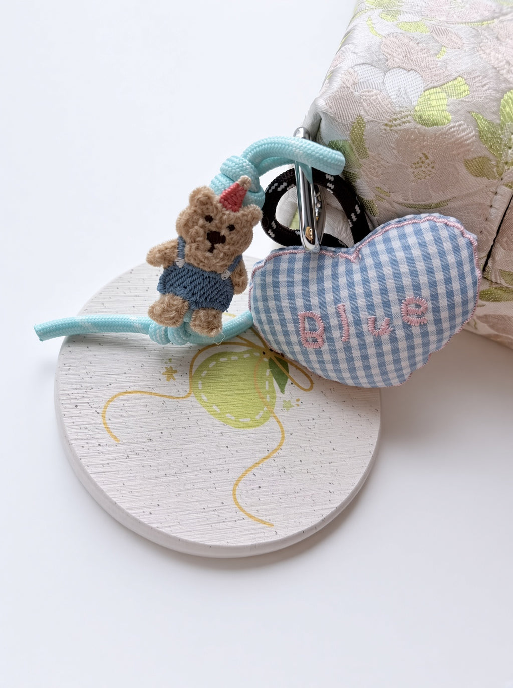 Cute Teddy Bear Blue Heart Plush Keychain Bag Charm