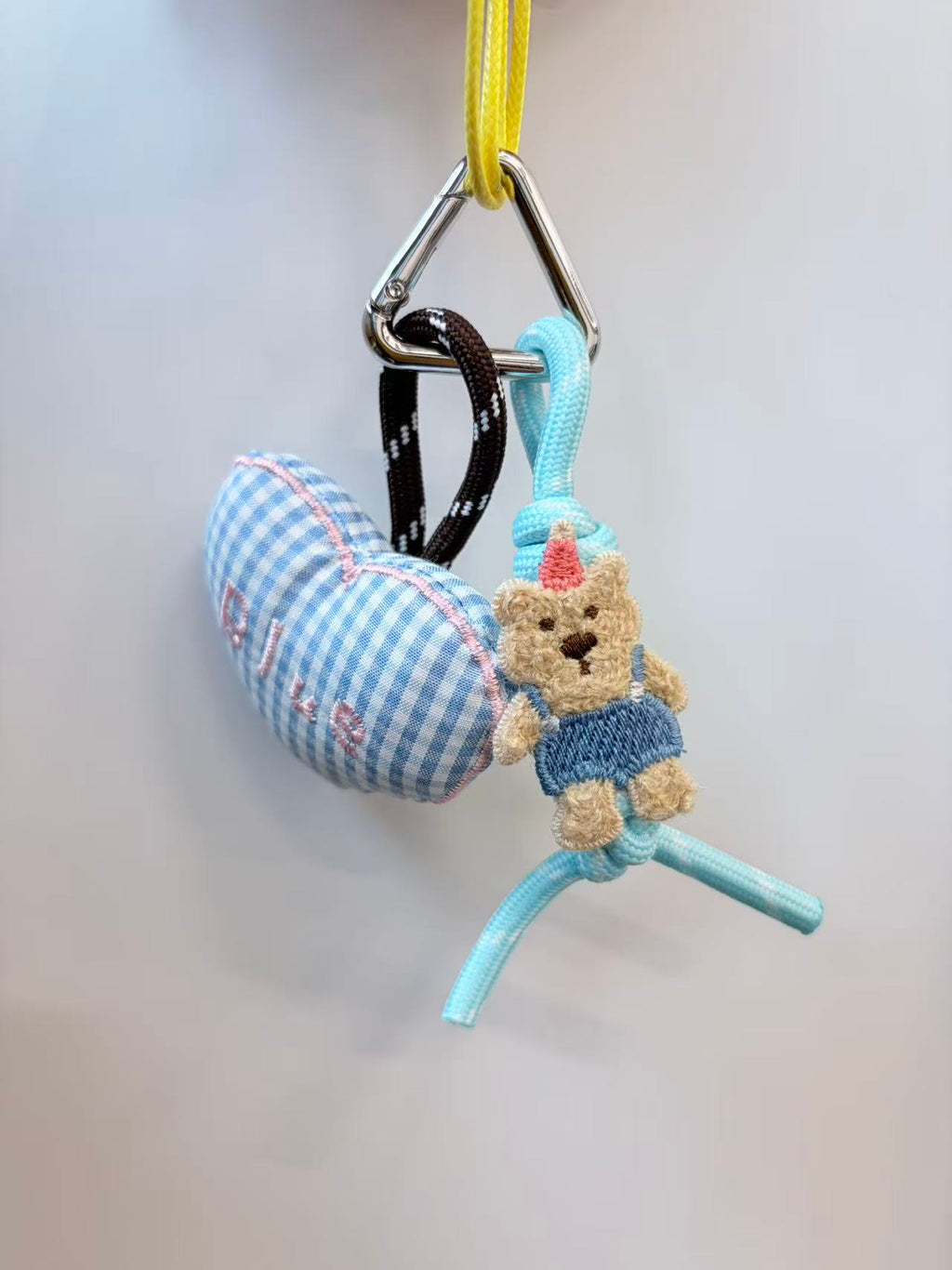 Cute Teddy Bear Blue Heart Plush Keychain Bag Charm