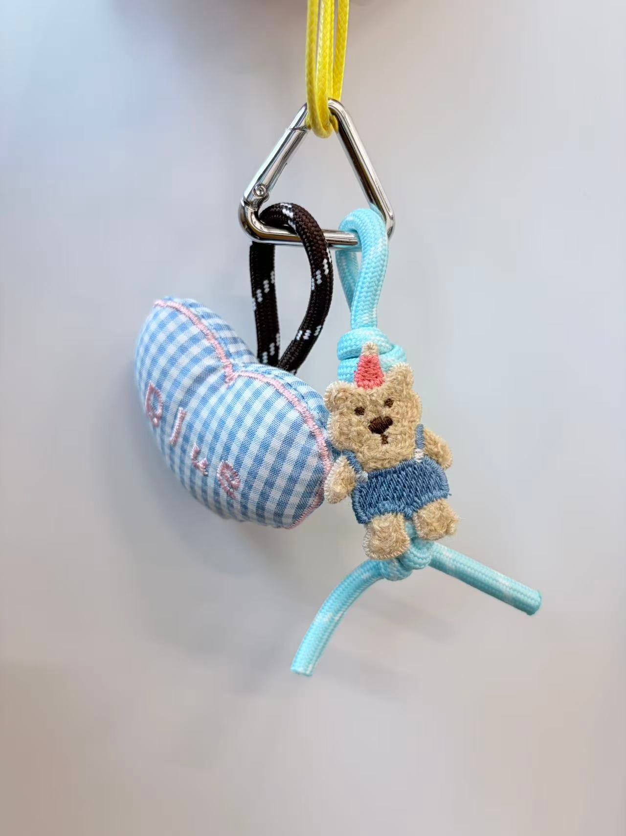 Cute Teddy Bear Blue Heart Plush Keychain Bag Charm