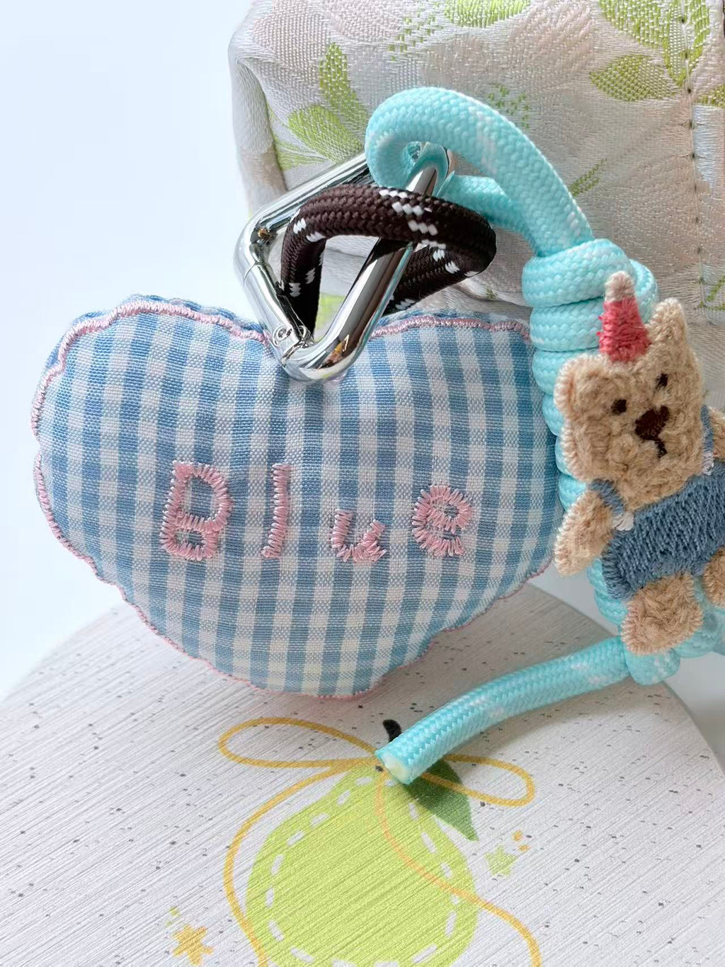 Cute Teddy Bear Blue Heart Plush Keychain Bag Charm