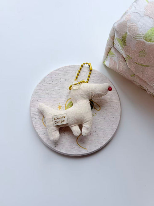 Cute Beige Dachshund Plush Keychain Bag Charm