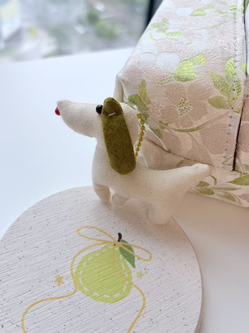 Cute Beige Dachshund Plush Keychain Bag Charm
