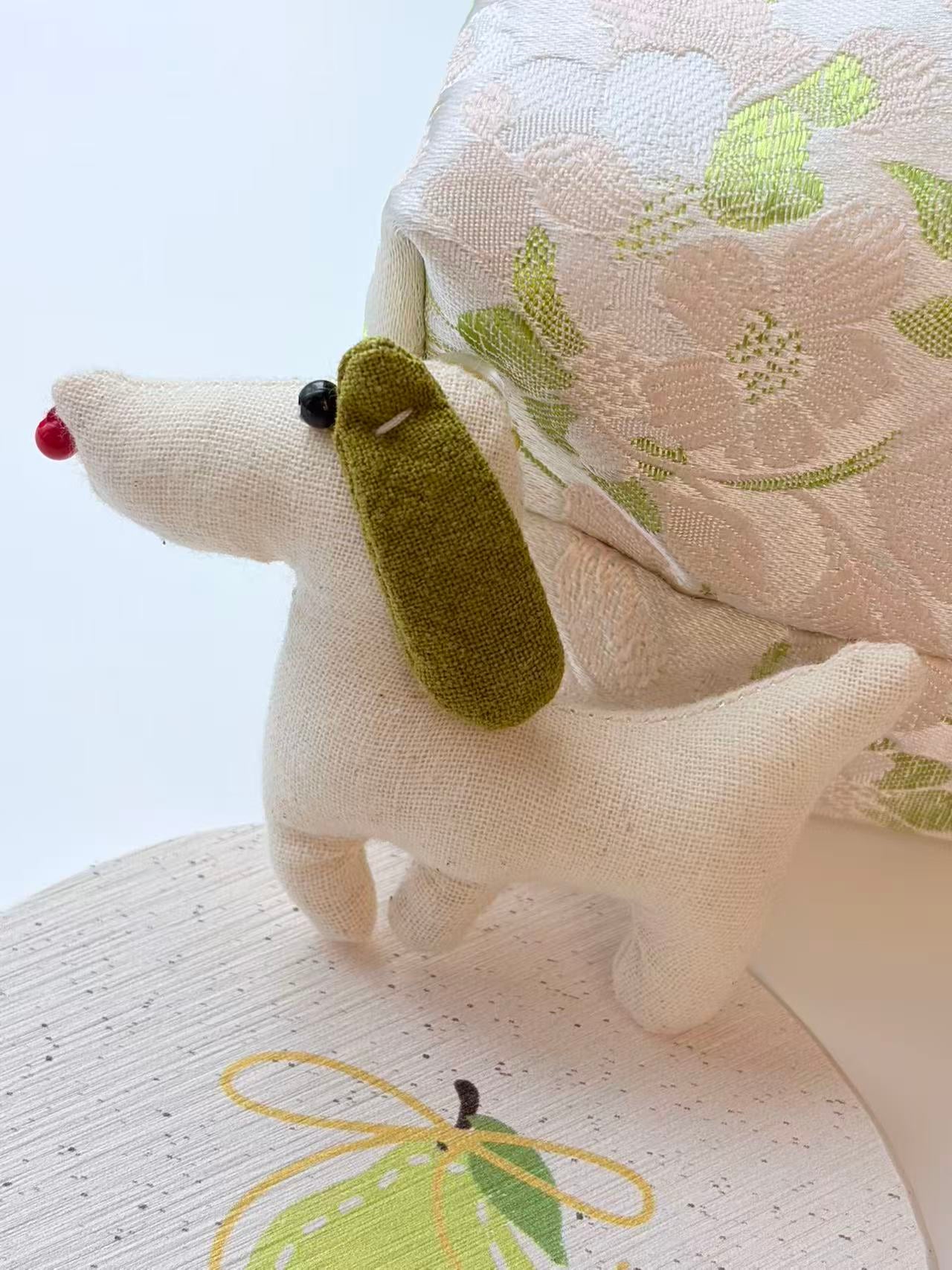 Cute Beige Dachshund Plush Keychain Bag Charm