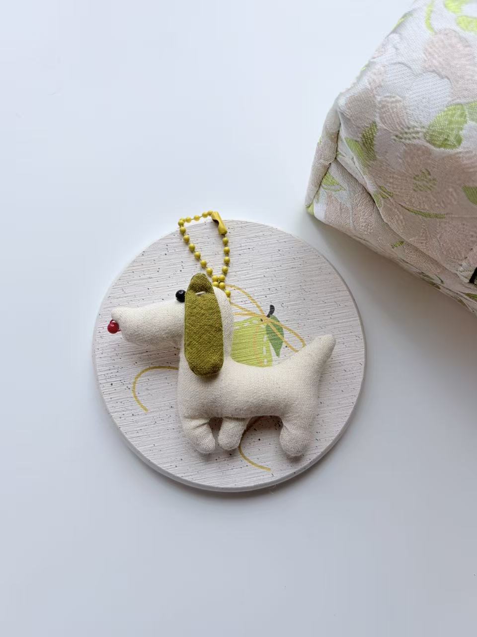 Cute Beige Dachshund Plush Keychain Bag Charm