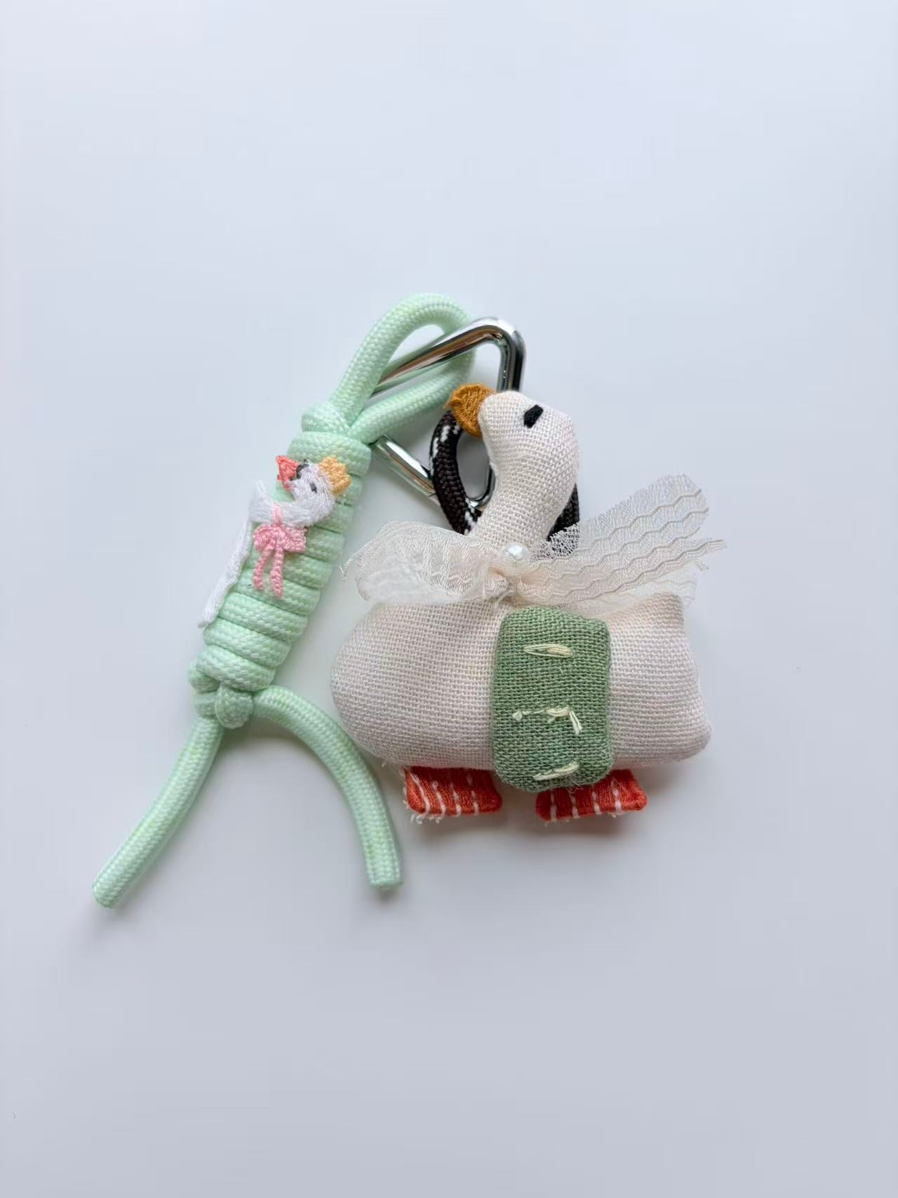 Cute White Goose with Bag Plush Keychain
