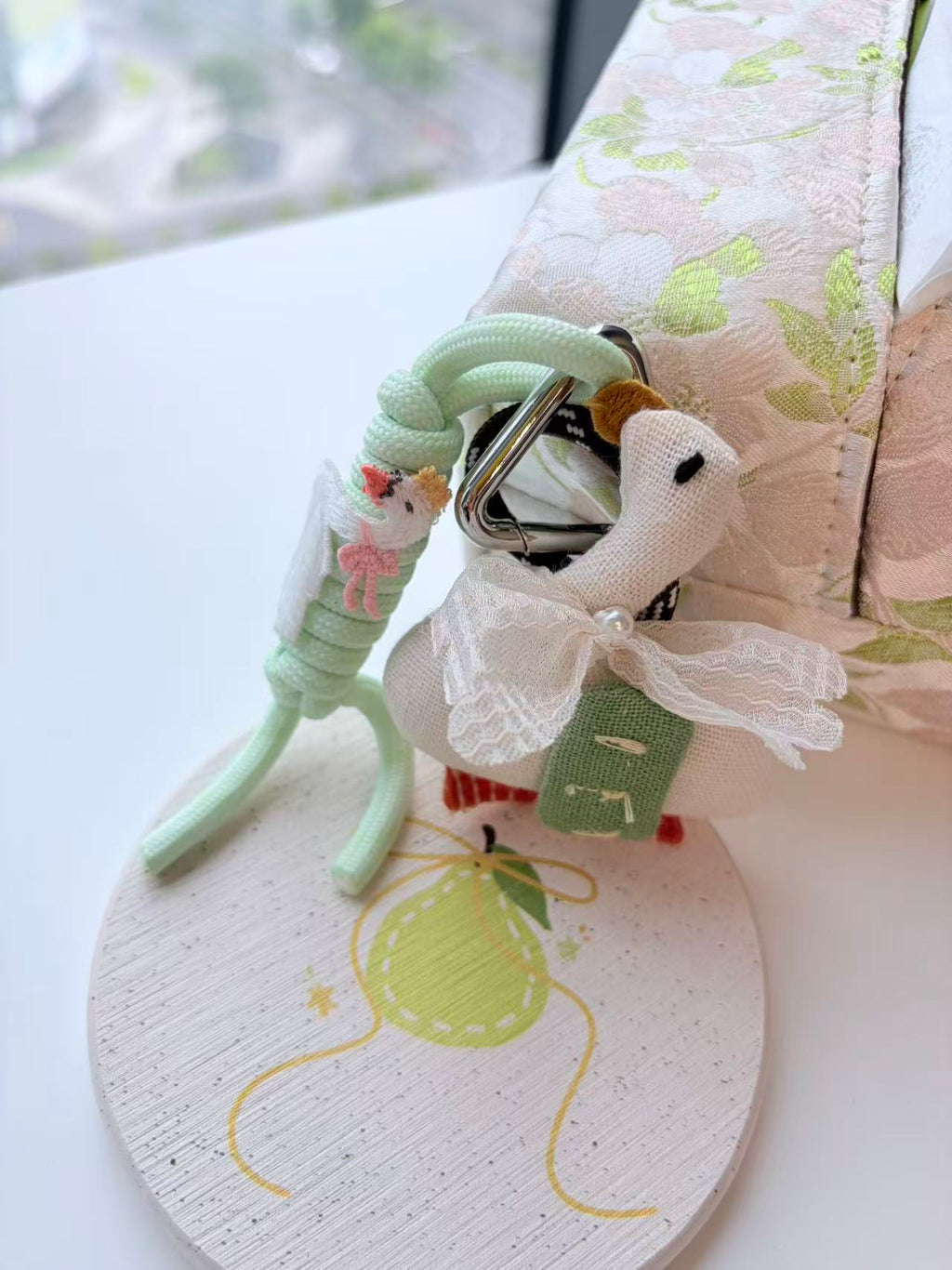 Cute White Goose with Bag Plush Keychain