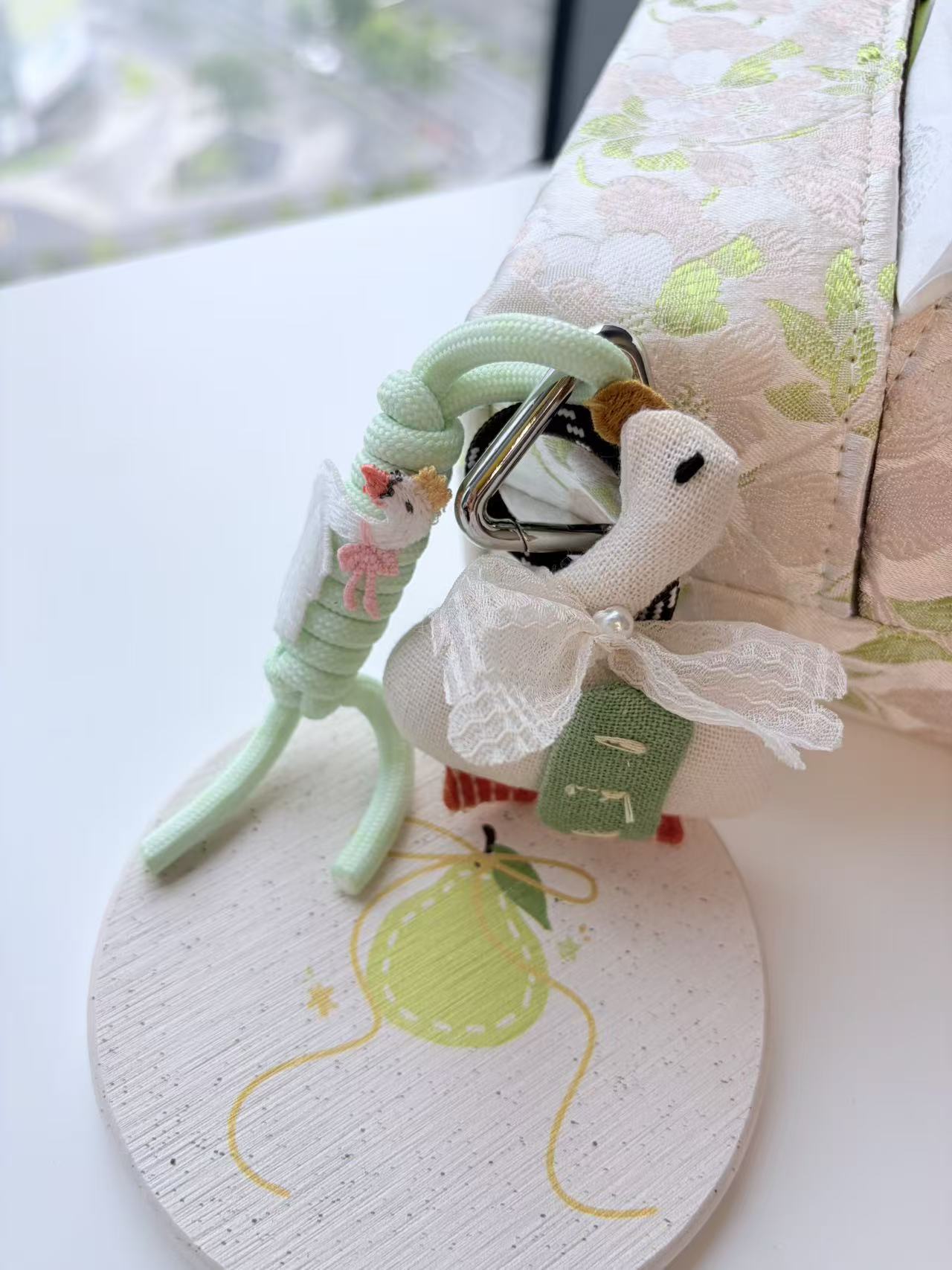 Cute White Goose with Bag Plush Keychain
