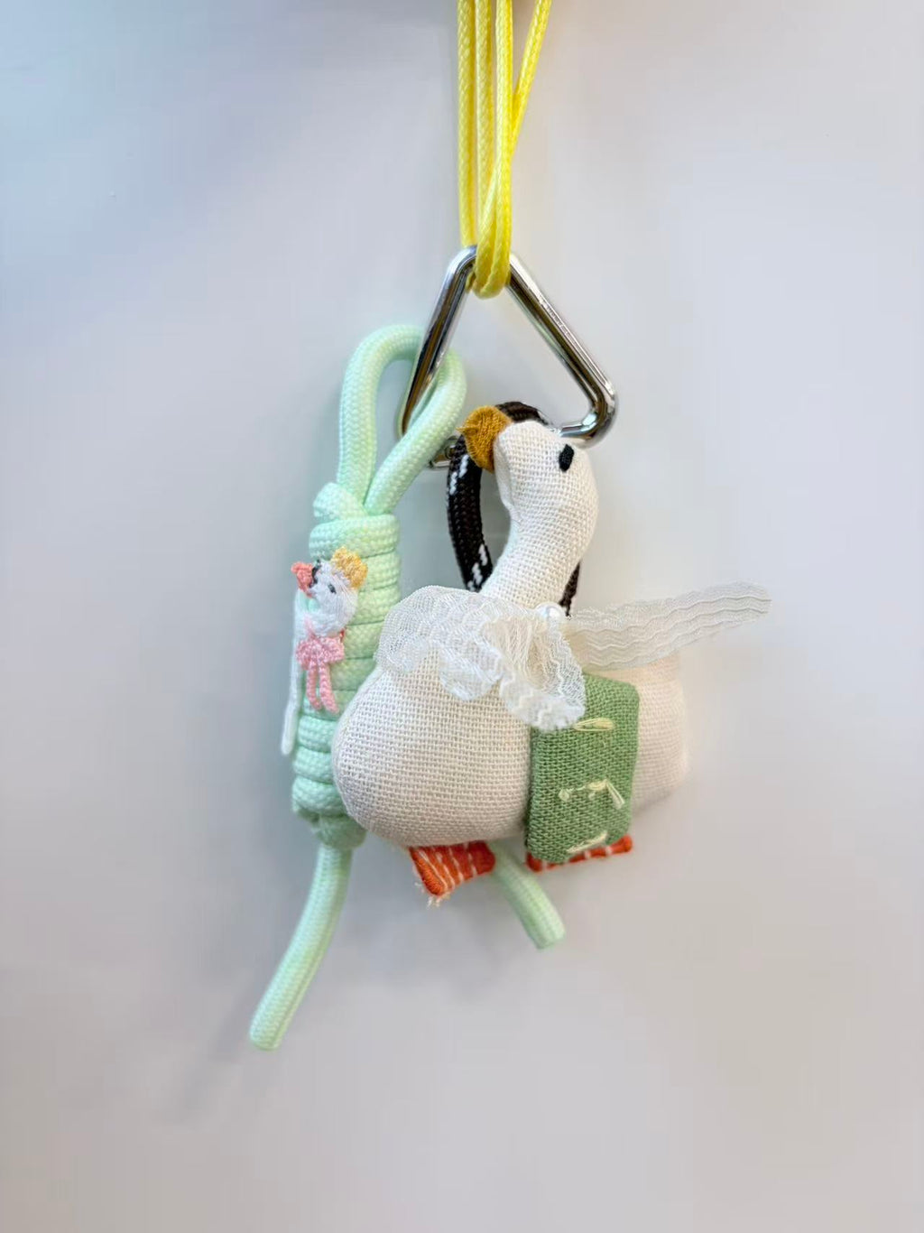 Cute White Goose with Bag Plush Keychain