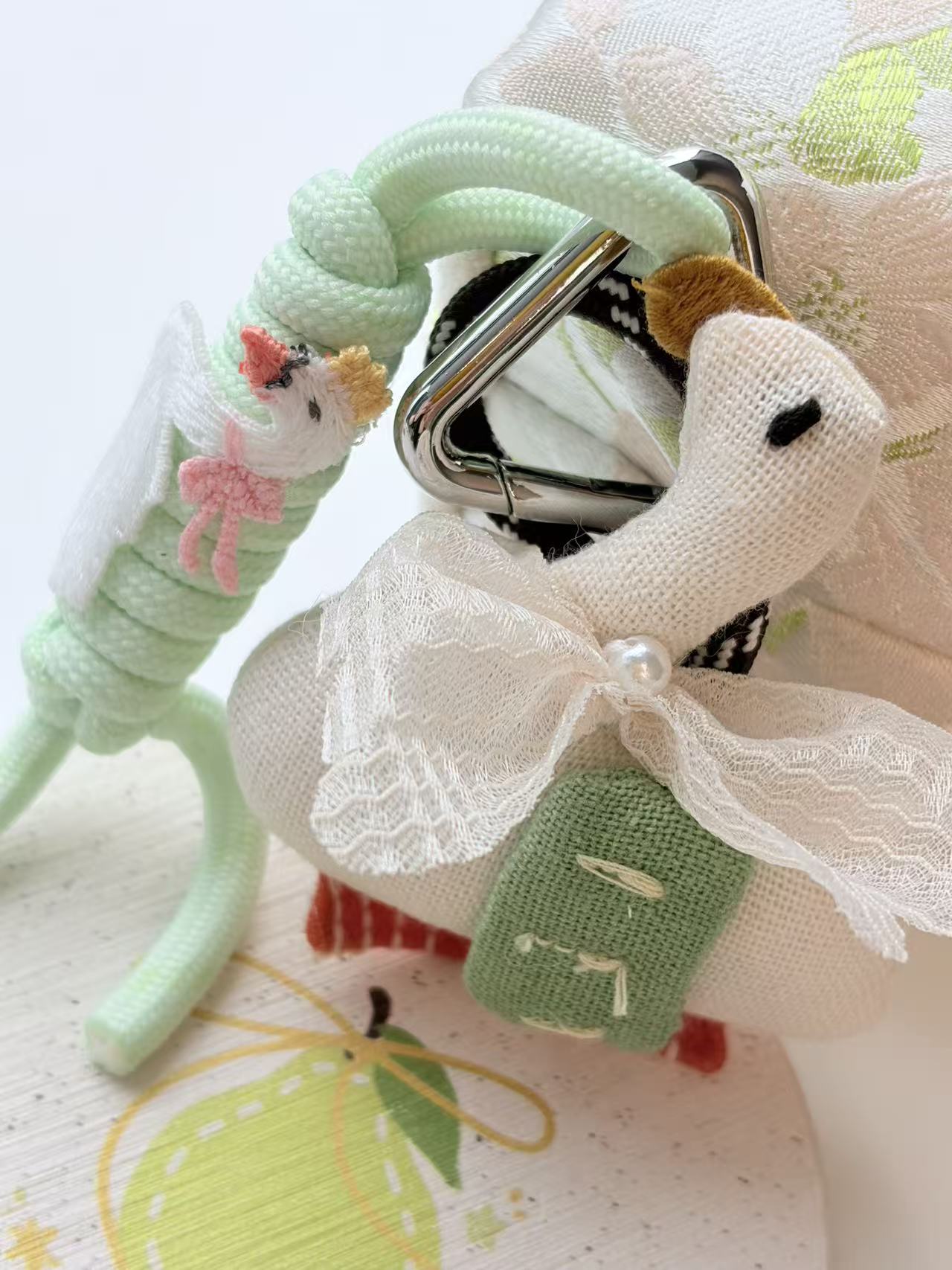 Cute White Goose with Bag Plush Keychain