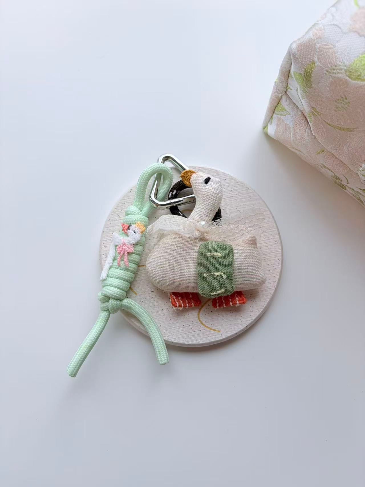 Cute White Goose with Bag Plush Keychain
