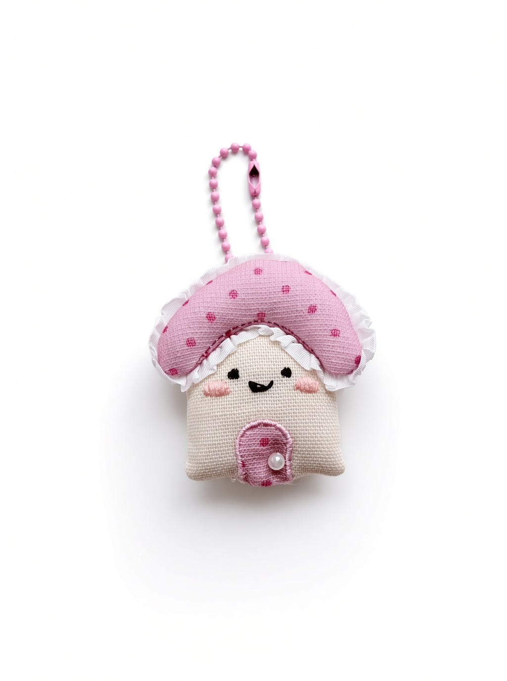 Cute pink mushroom plush keychain bag charm