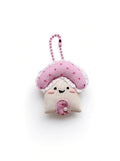 Cute pink mushroom plush keychain bag charm