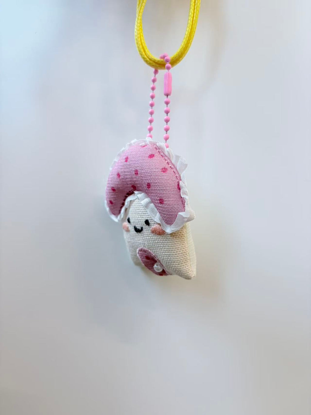 Cute pink mushroom plush keychain bag charm