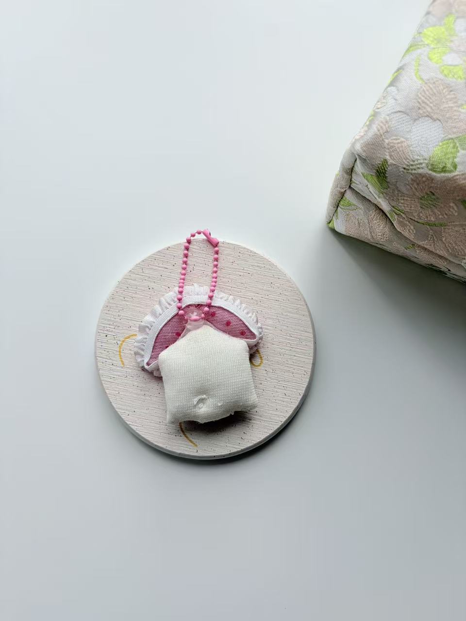 Cute pink mushroom plush keychain bag charm